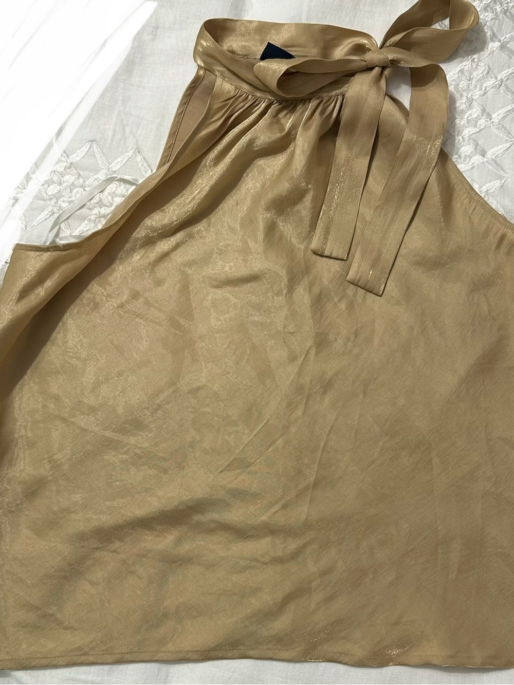 Sleeveless Tie-Neck Satin Halter Blouse - Gold